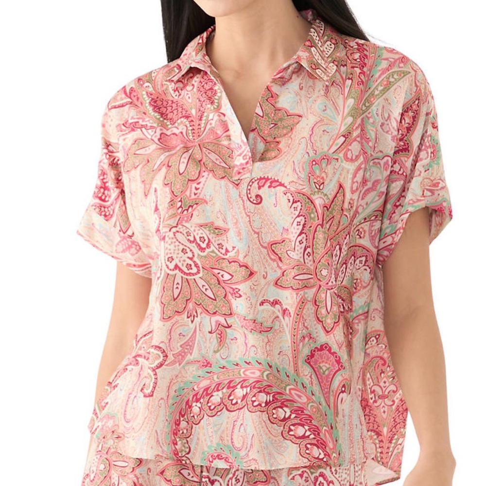 NEW W TAGS SINGLE THREAD SM Petites Poplin Sleeve Knit Paisley Pink Women's Top